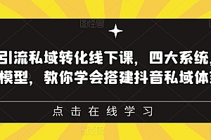 抖音引流私域转化线下课,四大系统,13种模型,教你学会搭建抖音私域体系