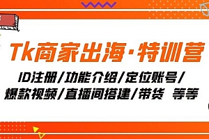 Tk商家出海·特训营:ID注册/功能介绍/定位账号/爆款视频/直播间搭建/带货